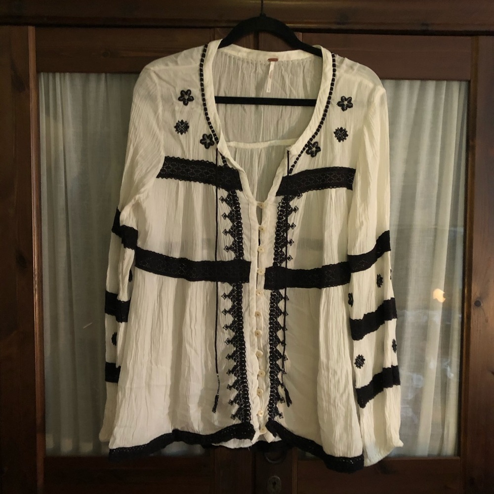 Black and white free people blouse